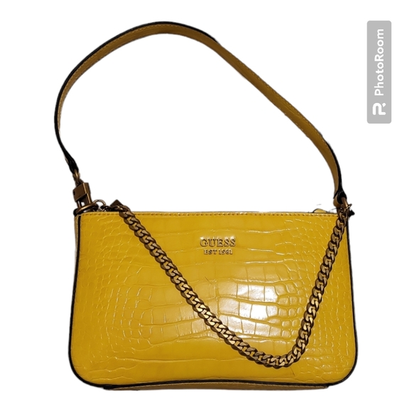 GUESS Marciano Katey Croc Mini Yellow Top Zip Shoulder Bag Purse - Picture 1 of 6